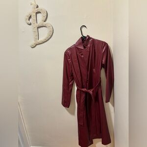 Women's Burgundy Faux Leather Trench Coat